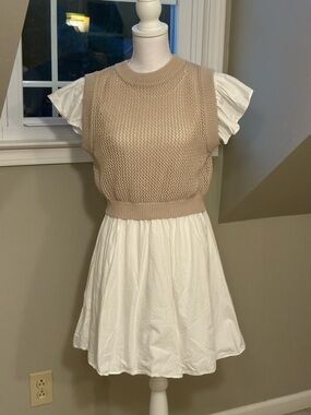 En Saison Beige Knit Overlay and Mini Dress